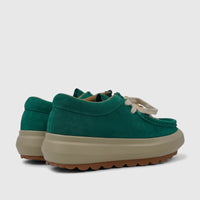 Morbido Ladies Leather Sneaker HAS-001 in green suede with chunky beige platform soles and cream laces, shown from a
