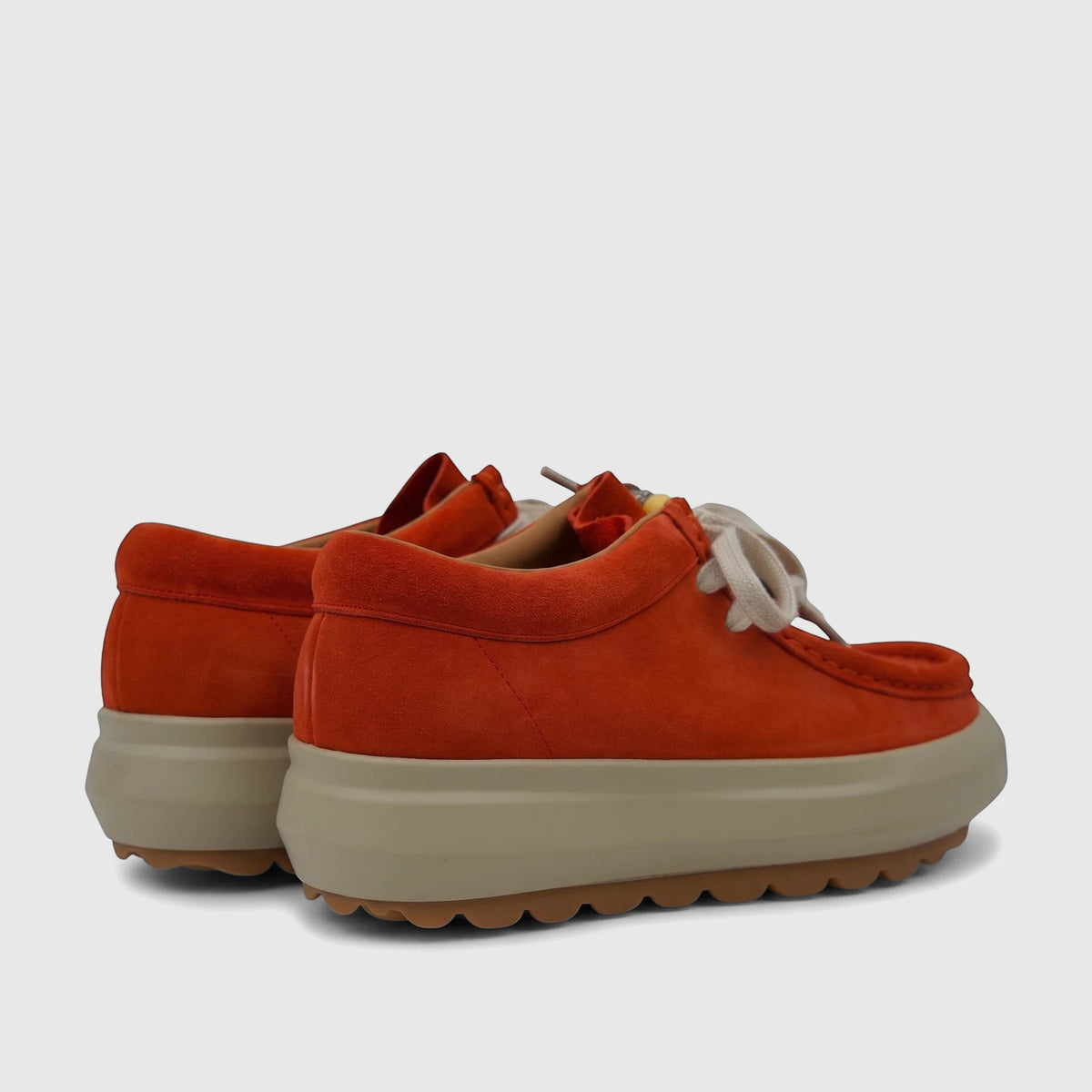 Morbido Ladies Leather Sneaker Orange HAS-001, featuring a vibrant orange suede upper and light beige platform sole, viewed