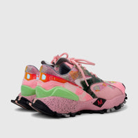 Morbido Ladies Leather Sneaker Pink Combo Multi 1 HAS-003, with sparkly embellishments and chunky sole, side view.
