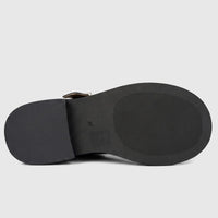 Morbido Ladies Leather T-Bar Chunky Sole Shoe, sole view, black, size 37, with detailed tread pattern.