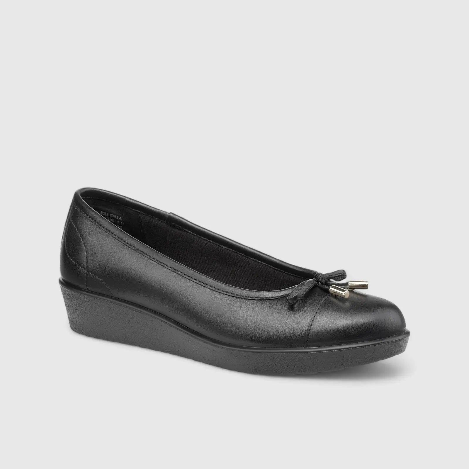 Paloma Comfort Leather Wedge Black Pumps | familyshoecentre