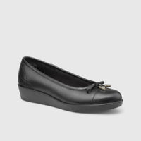 Paloma Comfort Leather Wedge Black Pumps | familyshoecentre