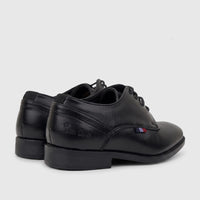 Pair of black PC Boys dress lace-up shoes, featuring 'Pierre Cardin' branding and a small red, white, and blue tag.