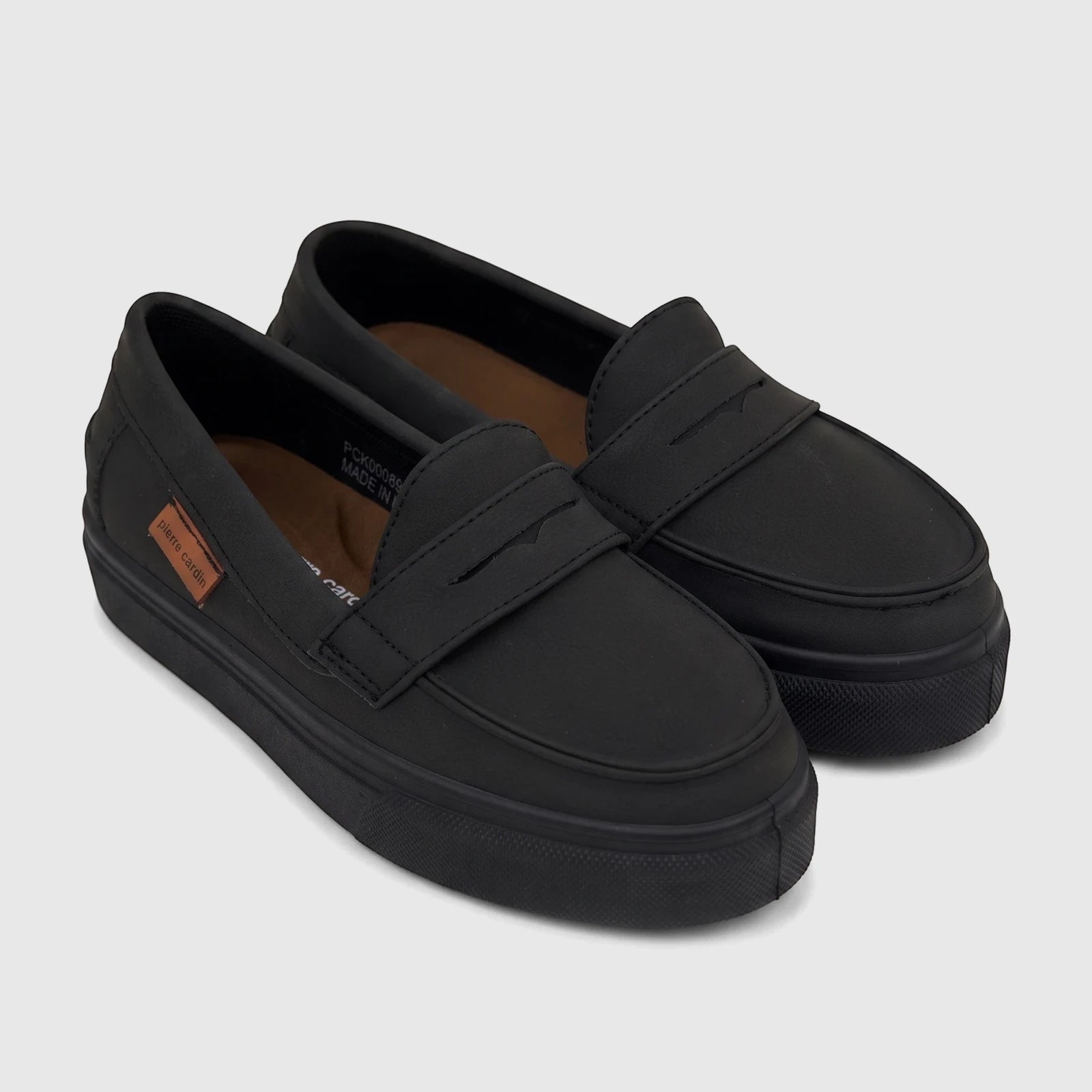 PC Boys black mono casual slip-on shoe for kids with a sleek loafer design and padded upper