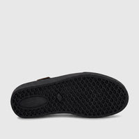 PC Boys black casual slip-on shoe, size UK9 to UK1, featuring a textured diamond-patterned sole, captured from the bottom.
