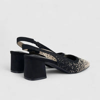 PC Ladies Casual Sling Back Block Heel Court PCL10883 Black PC372