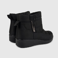 A pair of black PC Ladies Casual Ankle Boots, with a quilted design and metallic accents, shown from a rear-quarter view on