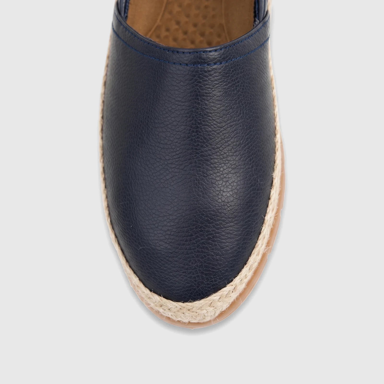 PC ladies Casual Espadrille Loafer PCL10967 Navy with a navy leather upper and rope-wrapped espadrille sole.