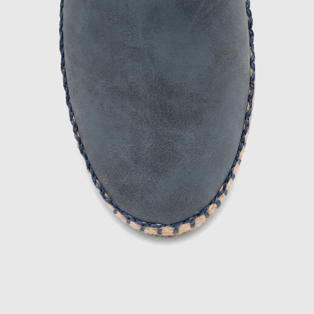 Close-up top-down view of a PC Ladies Casual Loafer in denim blue with espadrille stitching details.
