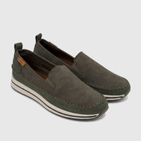 A pair of khaki Pierre Cardin ladies' casual loafers, featuring textured uppers, white soles, and prominent stitching, shown