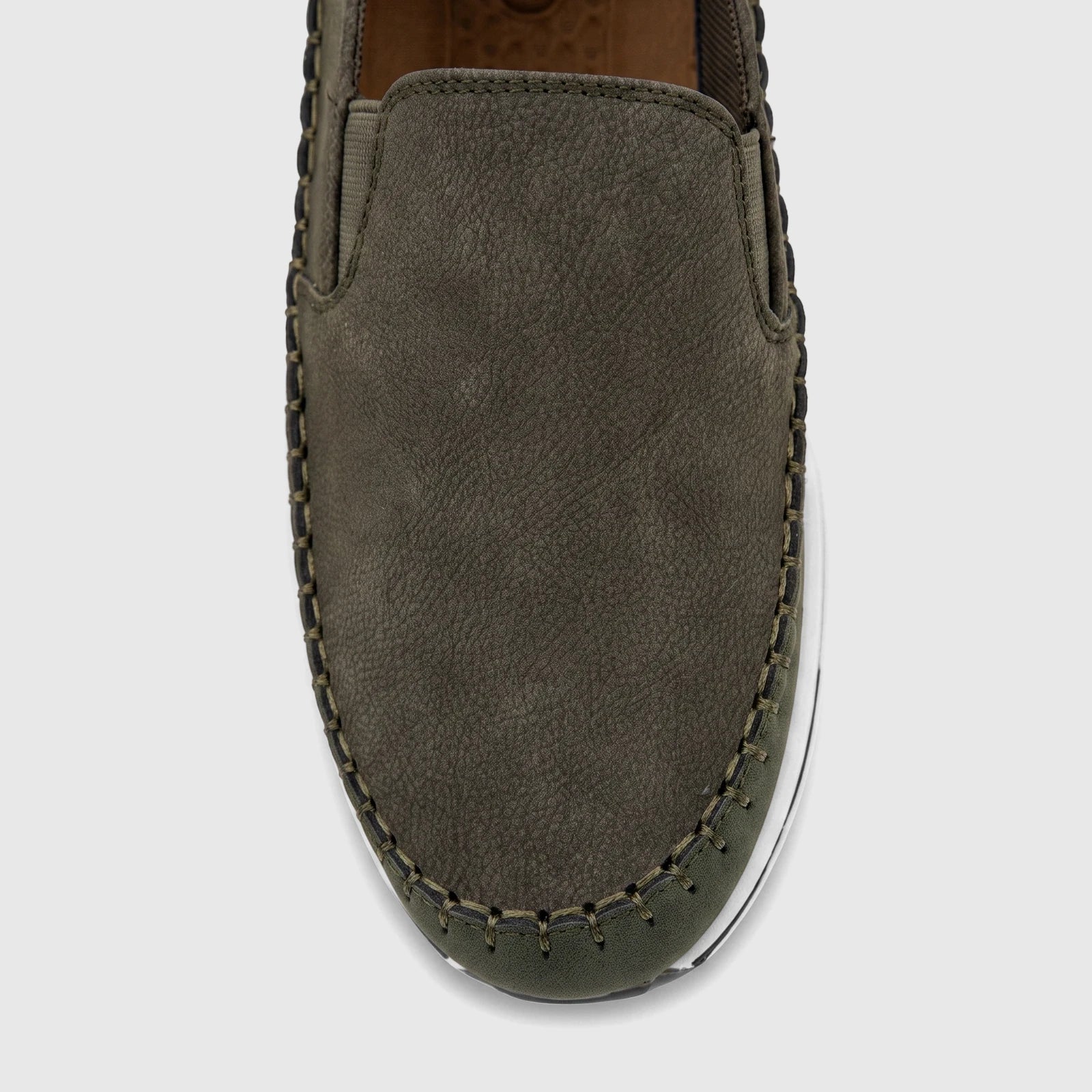 PC Ladies Casual Loafer PCL10964 in khaki leather, moccasin-style stitching, top view of the shoe