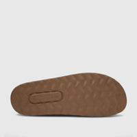 Bottom view of a tan PC Ladies Casual Sandal PCL11018, showcasing the textured brown sole with wavy grip patterns.