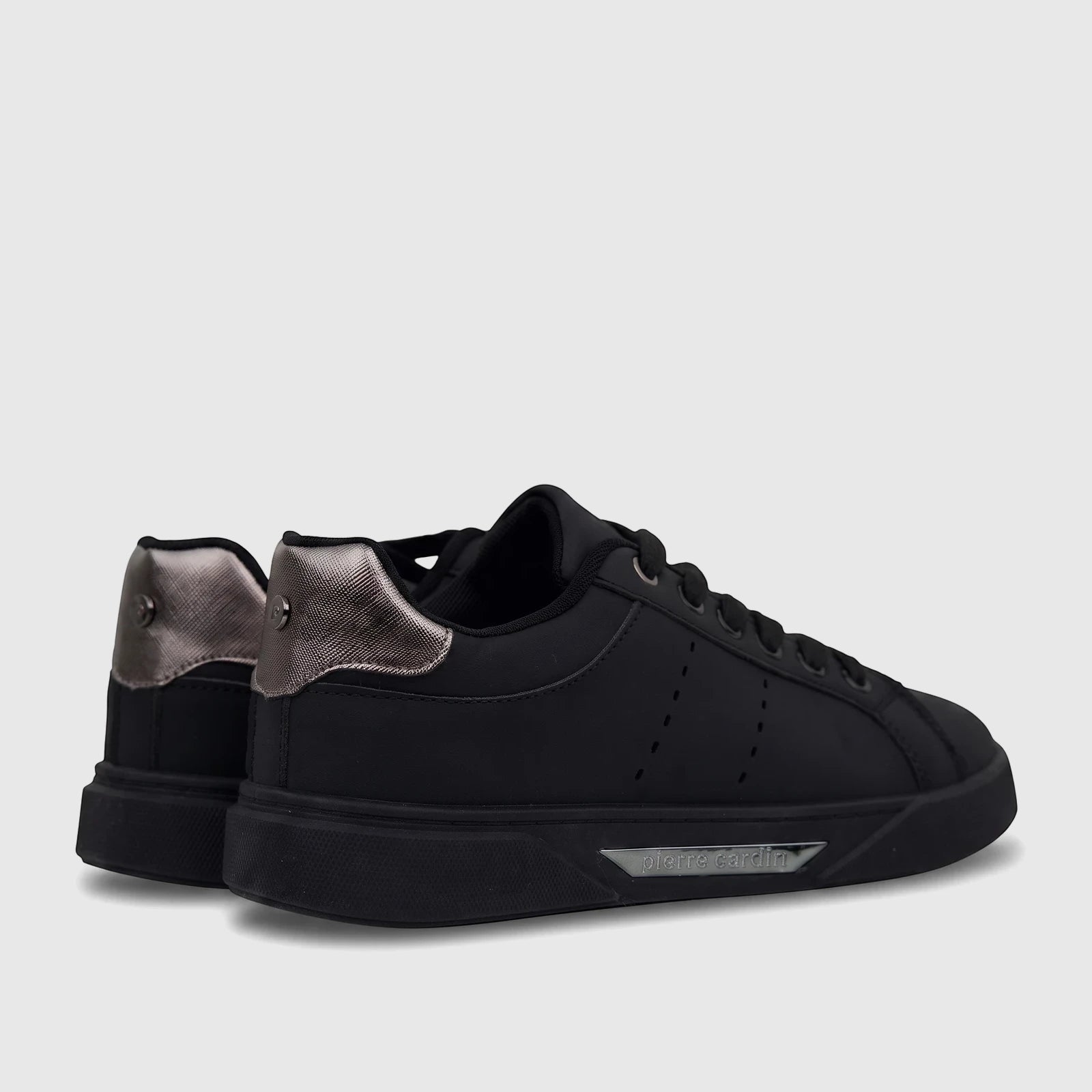 Black PC Ladies Casual Sneakers with metallic silver heel details, sleek design, and comfortable fit.