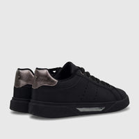 Black PC Ladies Casual Sneakers with metallic silver heel details, sleek design, and comfortable fit.