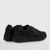 A pair of black Pierre Cardin PCL10987 casual sneakers, viewed from the back-side, featuring the brand name in gold text.