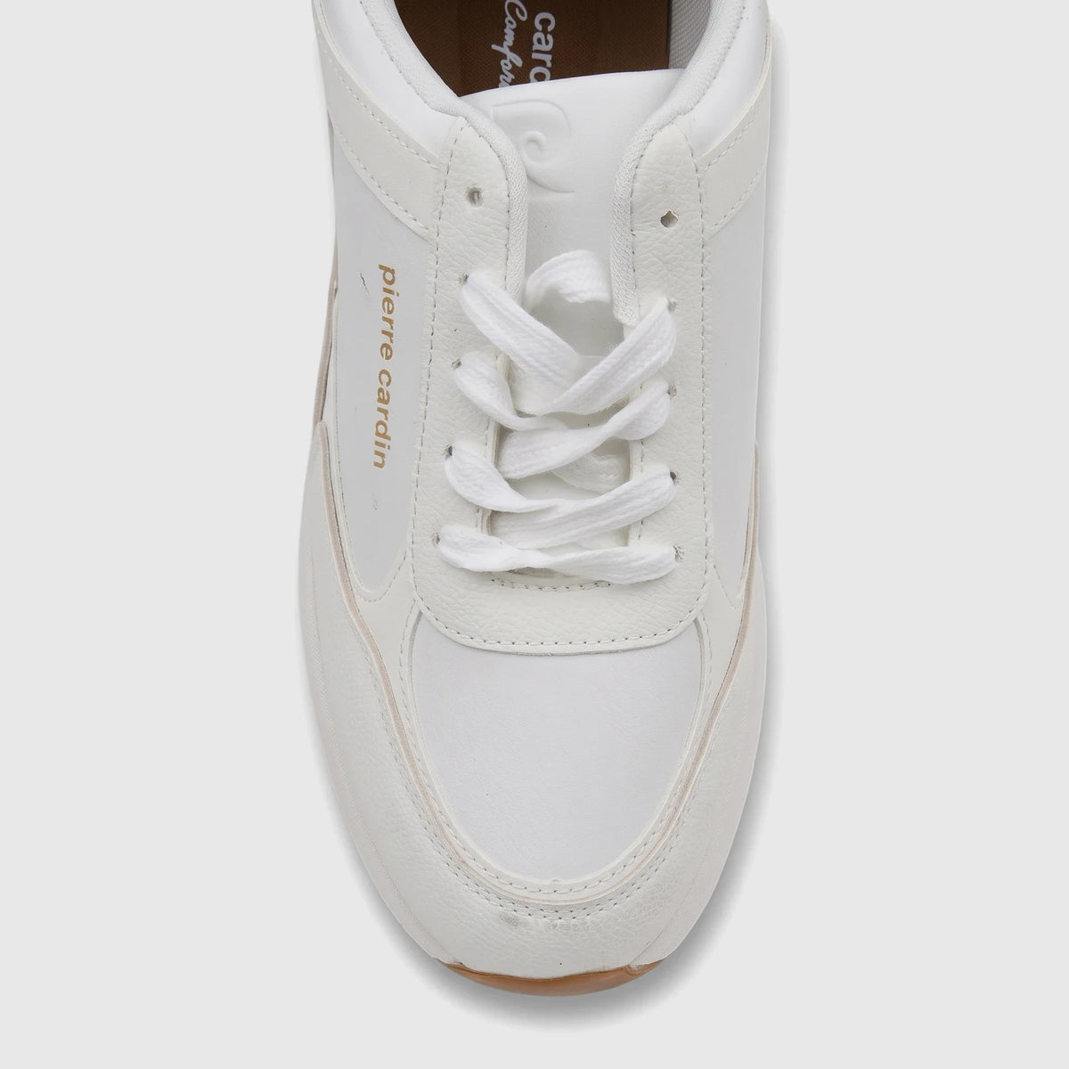 PC Ladies Casual Sneaker PCL10987 in white with lace-up front and comfortable leather upper.