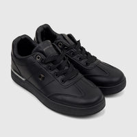 A pair of black PC Ladies Casual Sneakers PCL11006 by Pierre Cardin, made of a smooth leather-look material with black