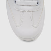 Close-up view of a white PC Ladies Casual Sneaker PCL11006, showcasing the front of the shoe with laces, eyelets, and