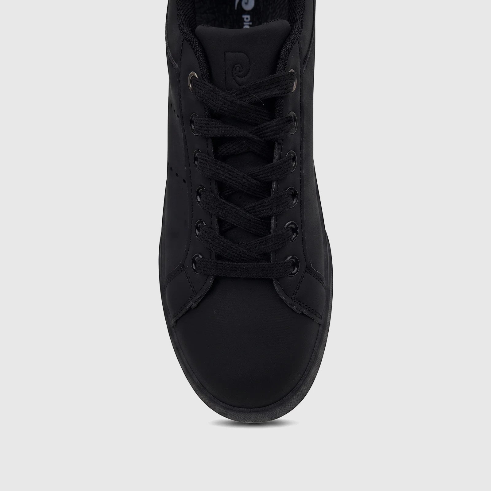 Black PC Ladies Casual Sneaker PCL11017, featuring black laces and a low-top design, shown in a top-down view.