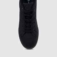 Black PC Ladies Casual Sneaker PCL11017, featuring black laces and a low-top design, shown in a top-down view.