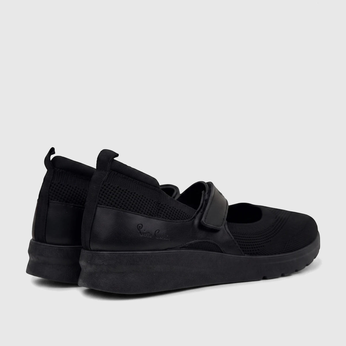 A pair of black PC Ladies Comfort Pump PCL10999 Black PC398 shoes, crafted from knitted and leather-like materials, visible