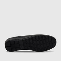 Black PC Ladies Comfort Pump, sole view, featuring a textured rubber outsole with a grid pattern for traction and comfort.