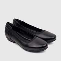 Pair of black PC Ladies Comfort Pump PCL10966 flats, angled view, on a white surface.