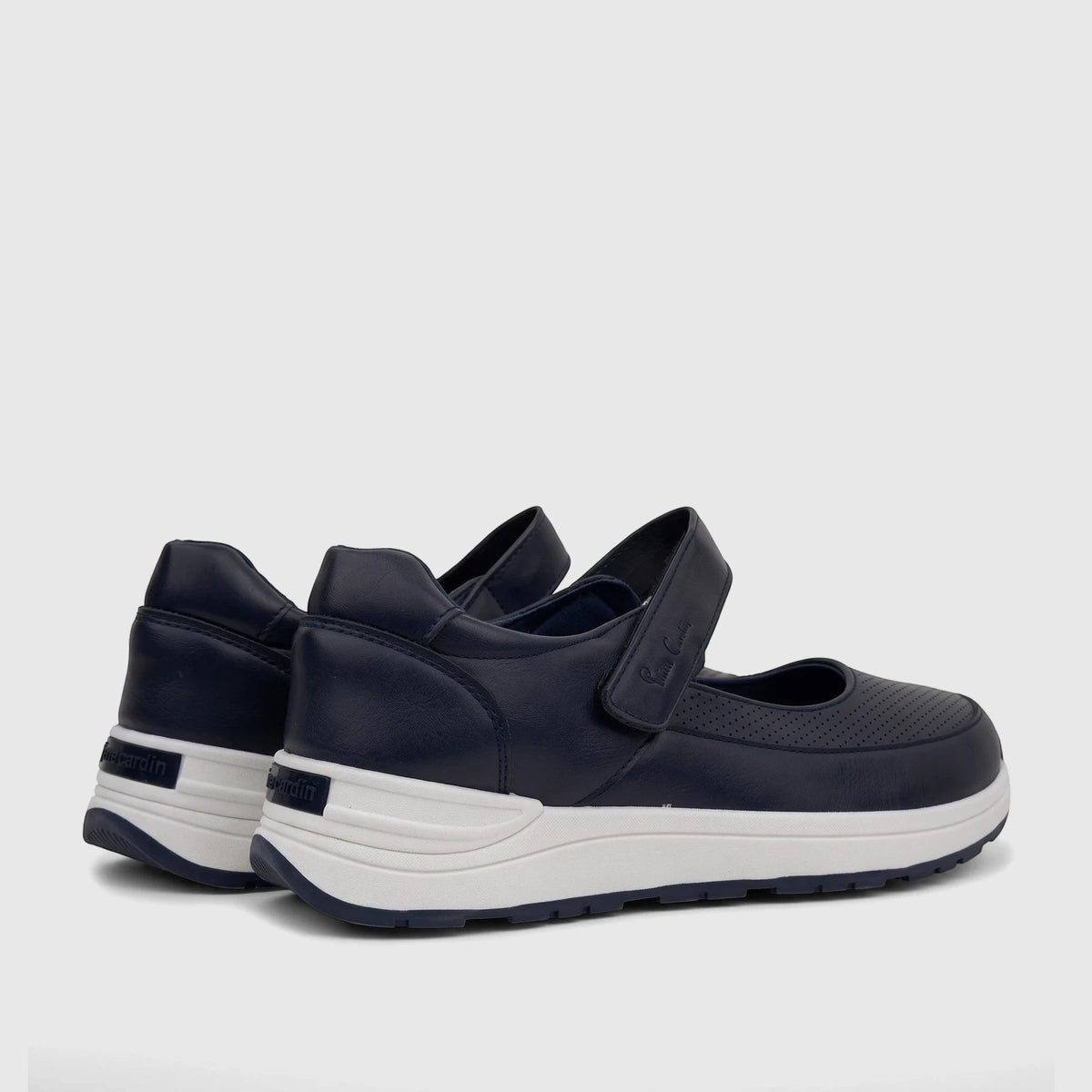 Pair of navy blue PC Ladies Comfort Pump PCL10986 Mary Jane style shoes with white soles.