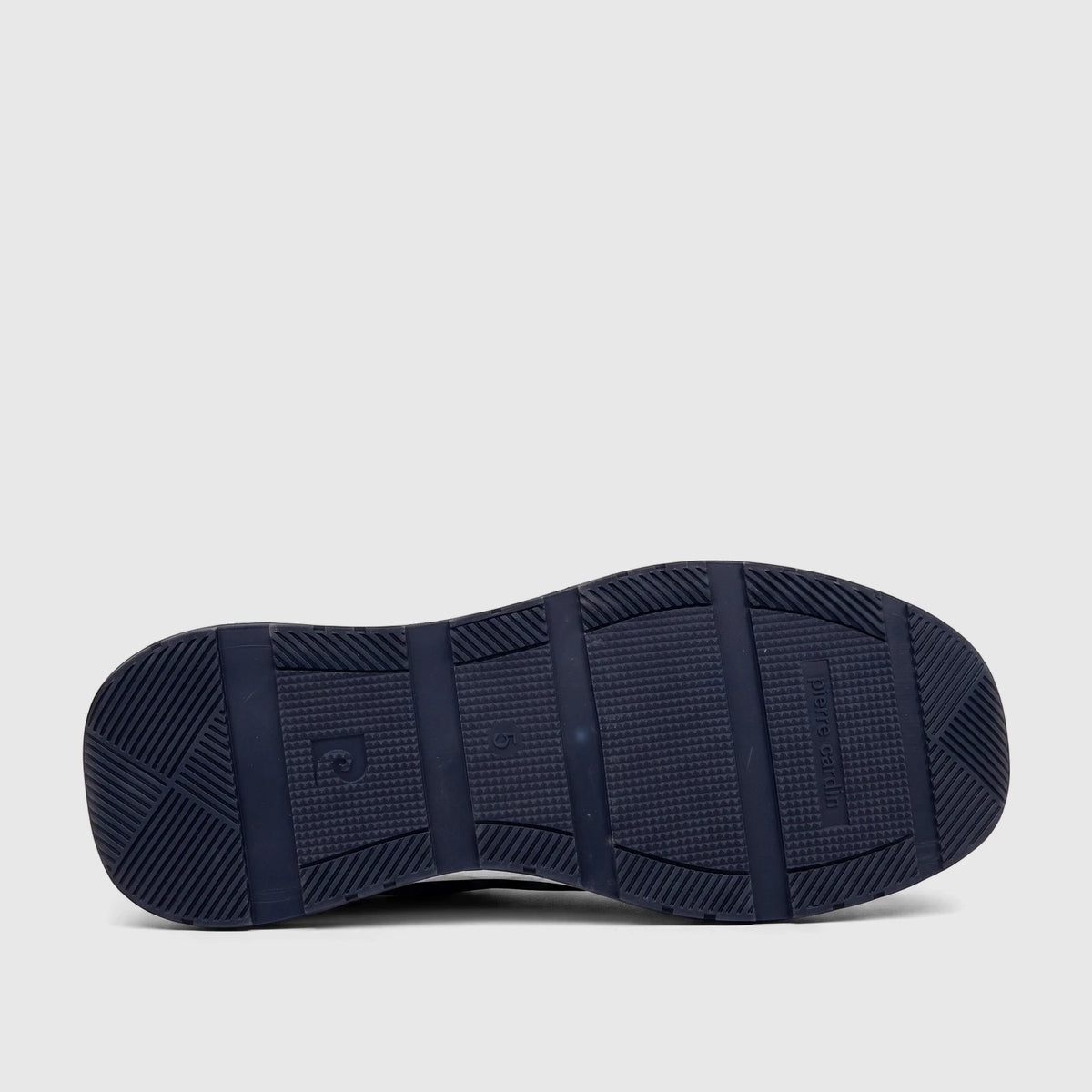 Navy blue PC Ladies Comfort Pump PCL10986 shoe, shown from the bottom revealing the textured rubber sole.