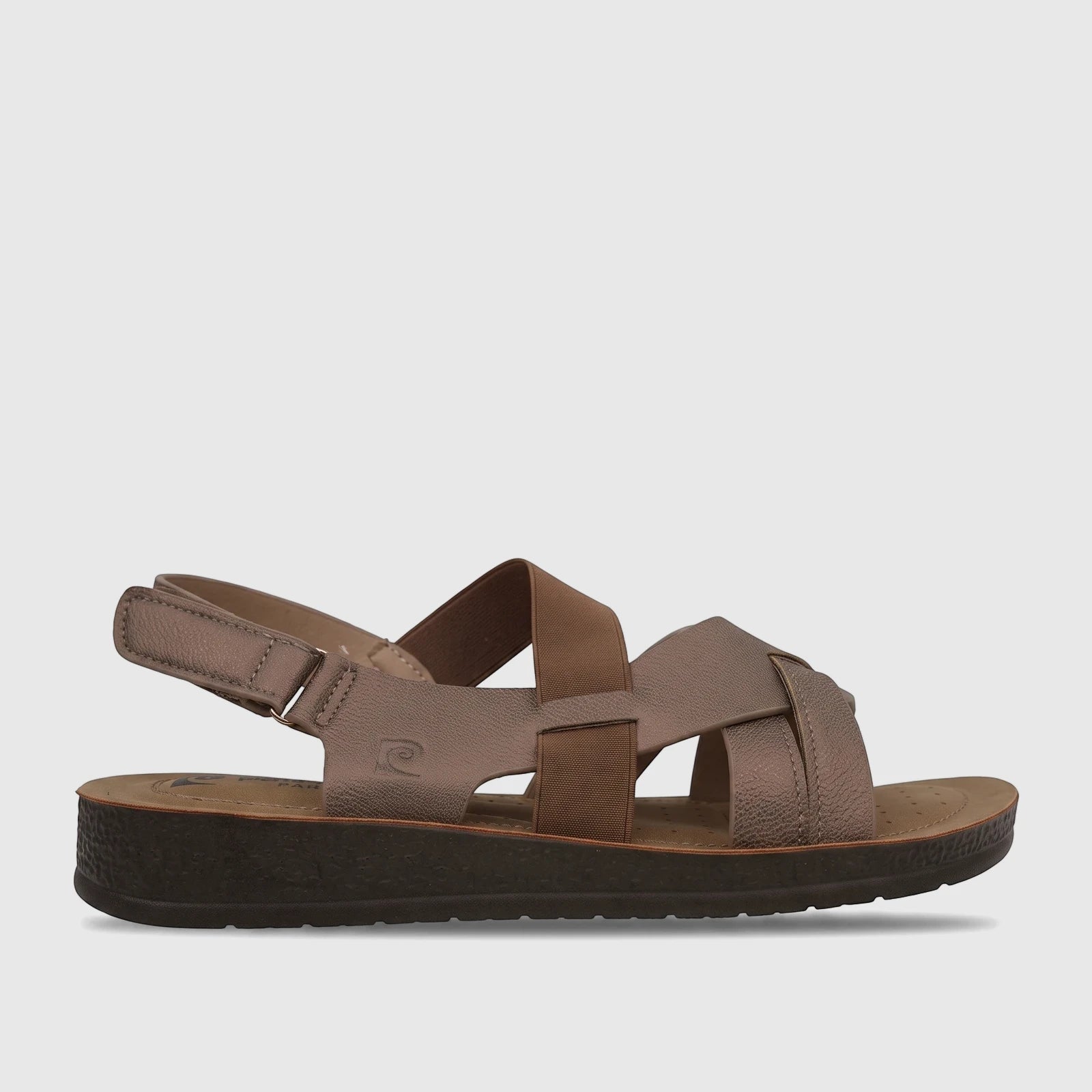 PC Ladies Comfort Sandal PCL10975 in bronze, featuring cross-over straps and a comfortable platform sole.