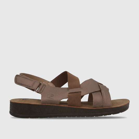 PC Ladies Comfort Sandal PCL10975 in bronze, featuring cross-over straps and a comfortable platform sole.