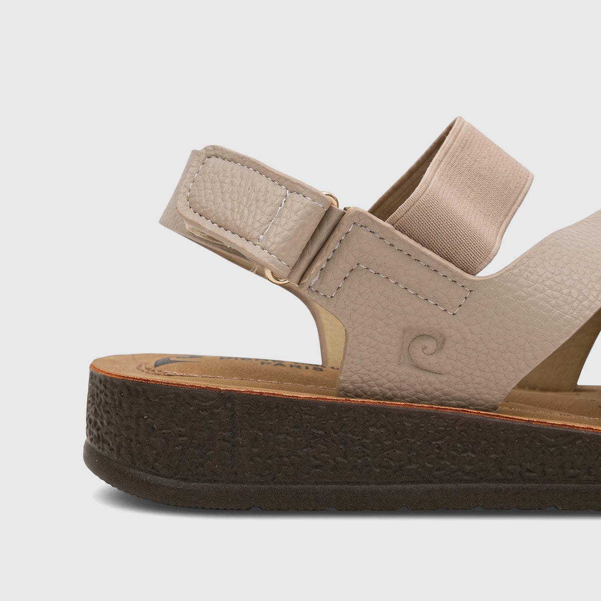 Nude PC Ladies Comfort Sandal PCL10976 with a platform sole, adjustable strap, and textured upper, shown in a side view.