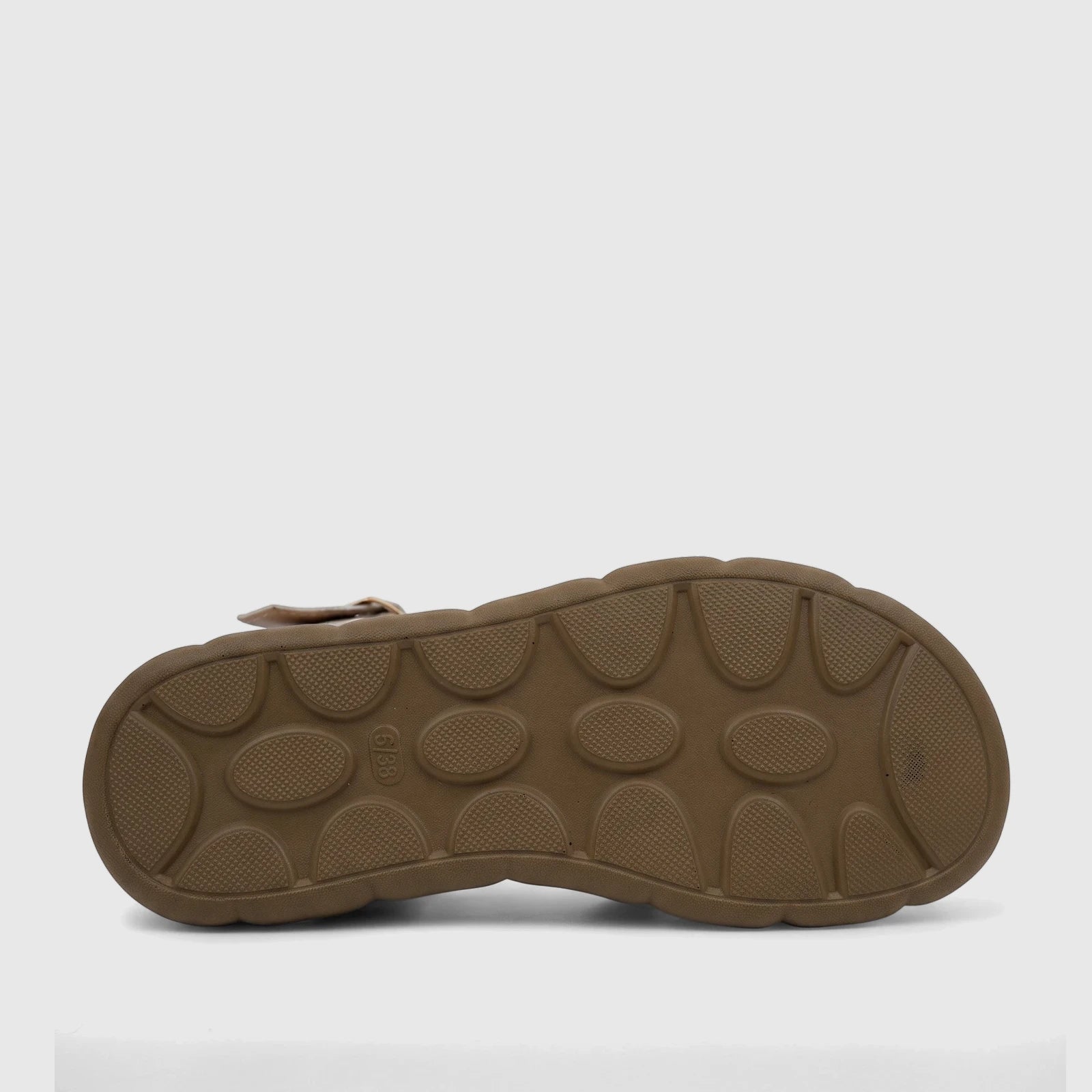 PC Ladies Comfort Sandal, PCL10974, in beige multi, showcasing the textured sole from a low angle.