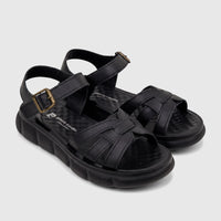 Black Pierre Cardin Supercomfort ladies' sandals with textured straps and a platform sole, shown from an elevated front view.