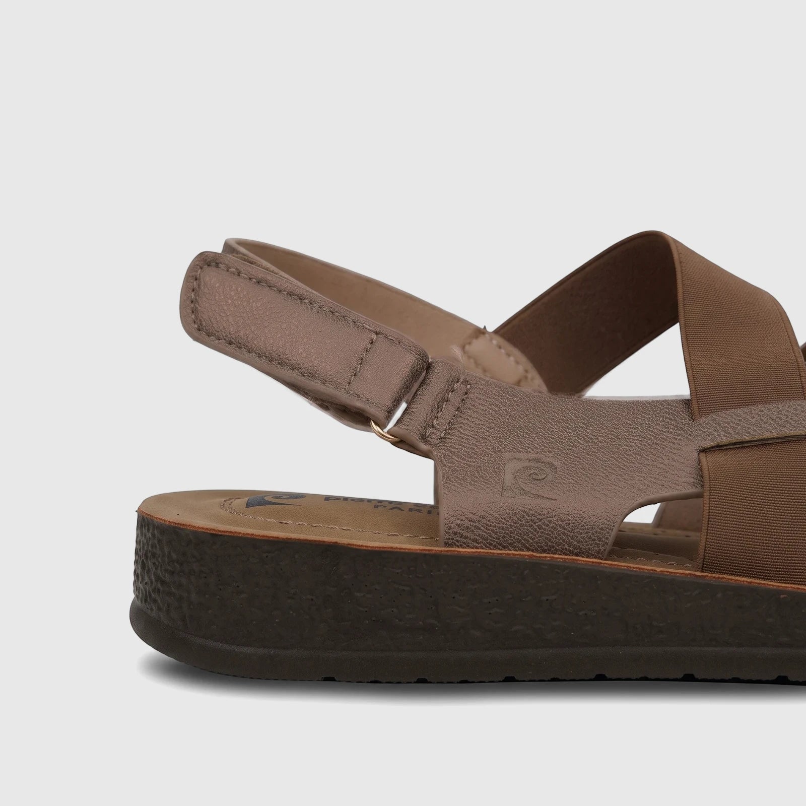 Bronze PC Ladies Comfort Sandal PCL10975 with adjustable hook-and-loop strap and thick sole, shown from a side profile view.