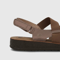 Bronze PC Ladies Comfort Sandal PCL10975 with adjustable hook-and-loop strap and thick sole, shown from a side profile view.