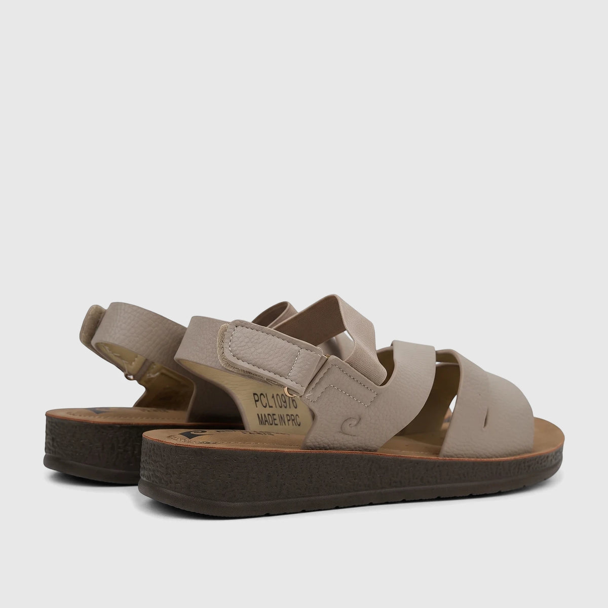 Pair of nude PC Ladies Comfort Sandals PCL10976 with textured straps and thick platform soles, viewed from a side angle.