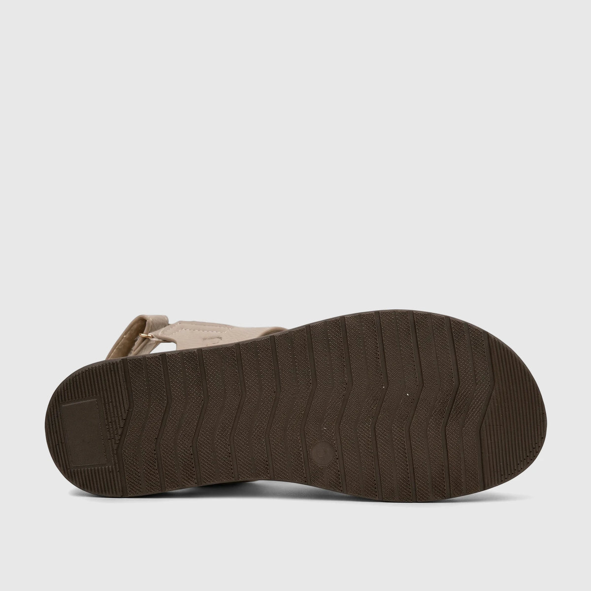 Nude PC Ladies Comfort Sandal, PCL10976, featuring a detailed view of its textured dark brown sole and beige straps.