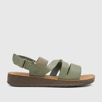 Sage green PC Ladies Comfort Sandal PCL10976, featuring pebbled straps and a comfortable brown platform sole, shown in a