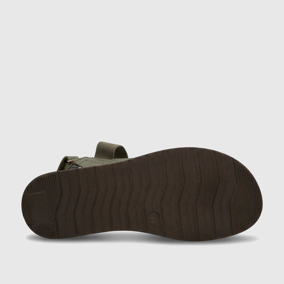 PC Ladies Comfort Sandal PCL10976 in sage green, featuring a textured deep brown sole and fabric straps.