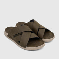 PC Men's Casual/Comfort Olive Mono Sandals with crossed straps on a light background.