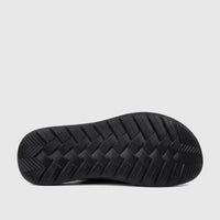 Bottom view of a black PC Men's Casual/Comfort Sandal showcasing the textured sole with intricate woven and chevron patterns.
