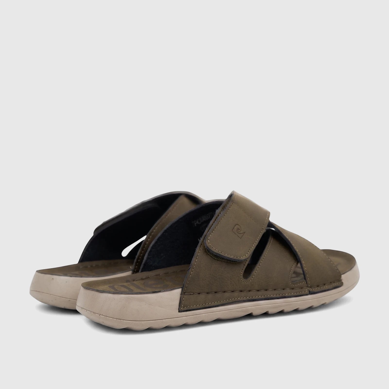 PC Men's Casual Comfort Sandal in olive green with velcro closure, shown in a three-quarter view.
