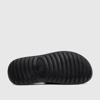Bottom view of a PC Men's Casual/Comfort Sandal PCM00815 in black mono. Features a durable black sole with a textured, wavy