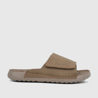 A light taupe Pierre Cardin men's casual comfort sandal with an adjustable strap, shown in a side view.