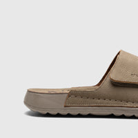 Close-up side view of a PC Men's Casual/Comfort Sandal PCM00815 in taupe mono color, showing stitching details.