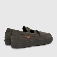 Pair of olive green Pierre Cardin boys' youth casual slip-on shoes, seen from a rear-quarter view.