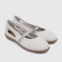 Pair of white Pierre Cardin ladies' casual pump shoes with a silver strap, featuring a comfortable design.