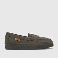 Single olive green Pierre Cardin youth casual slip-on shoe, viewed from the side, on a white background.