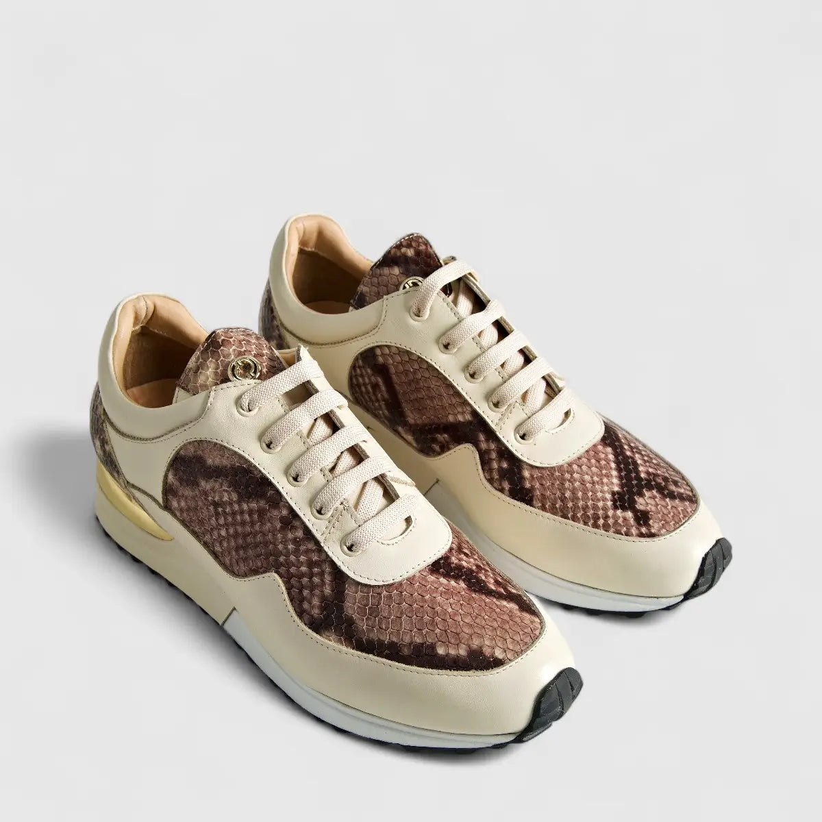 Poletto Ladies Leather Sneaker Beige Snake 425791 Sneakers | familyshoecentre